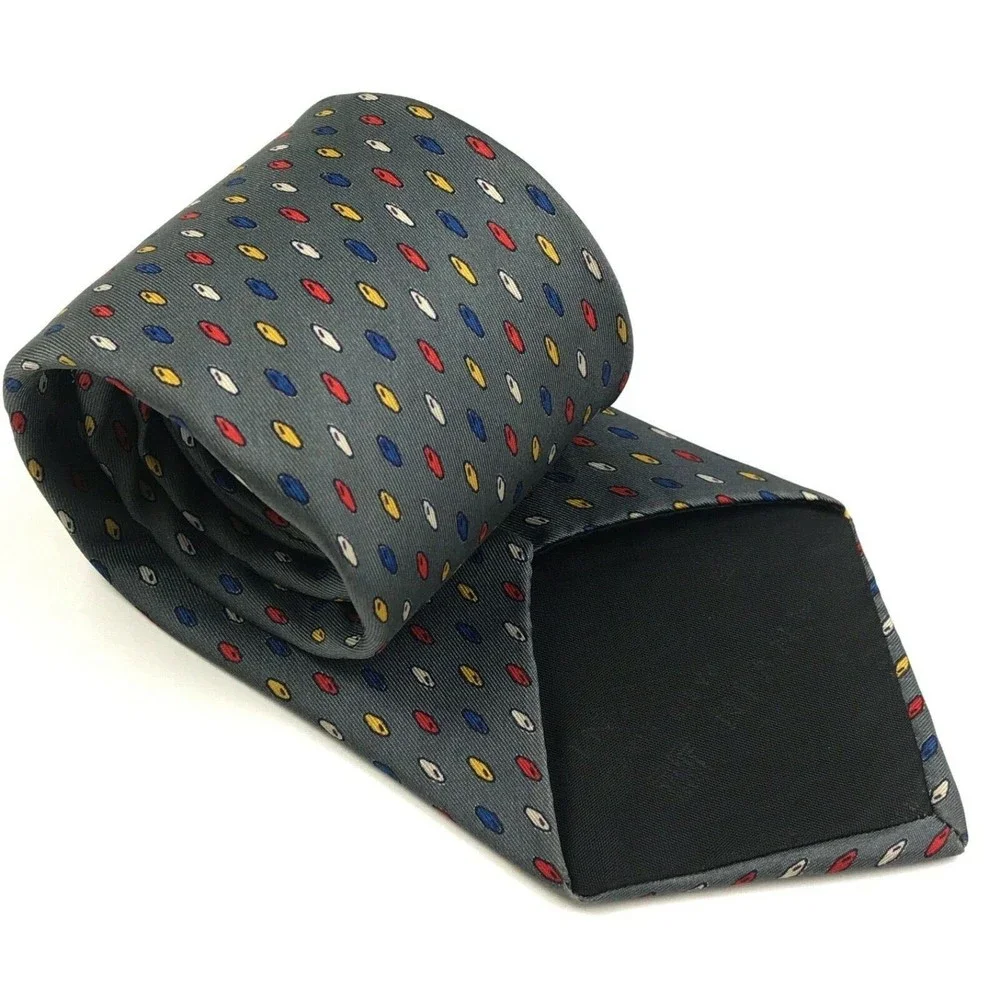 Lanvin Tie Gray Red Yellow Blue White Mens Pure Silk Office Business Necktie